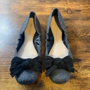 Franco Sarto Grey Italian Wool Blend Ballet Flats with Black Bows Size 8